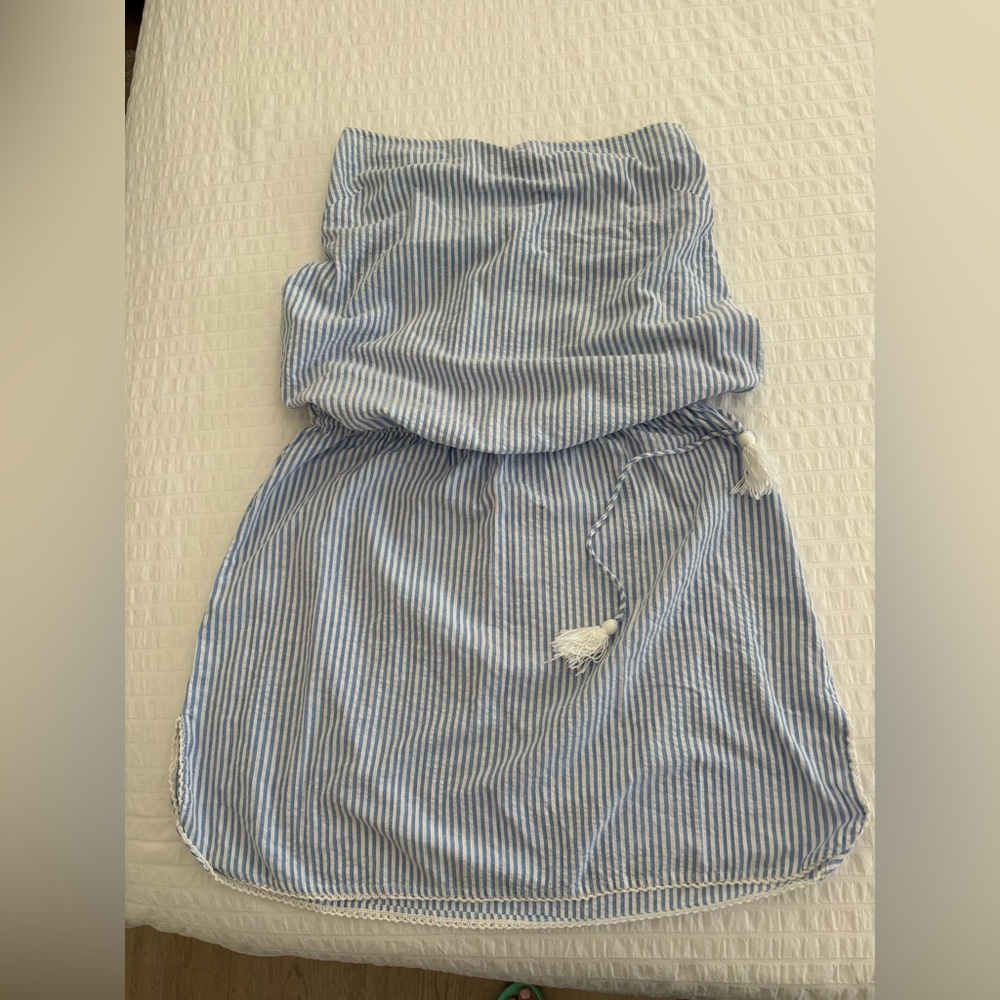 Madison Matthews seersucker strapless dress size medium